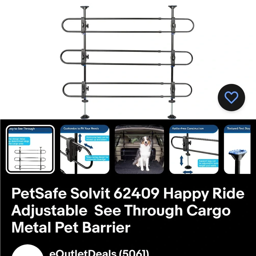 PetSafe Solvit 62409 Happy Ride Adjustable  See Through Cargo Metal Pet Barrier
